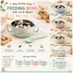 Baby Stainless Steel Feeding Bowl with Lid & Spoon